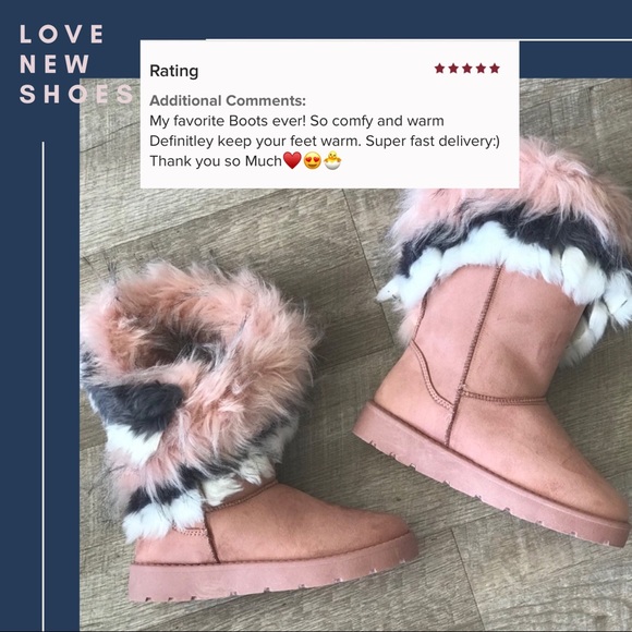 Pink Faux Fur Mid Calf Cozy Winter Flat Boots - Picture 2 of 8